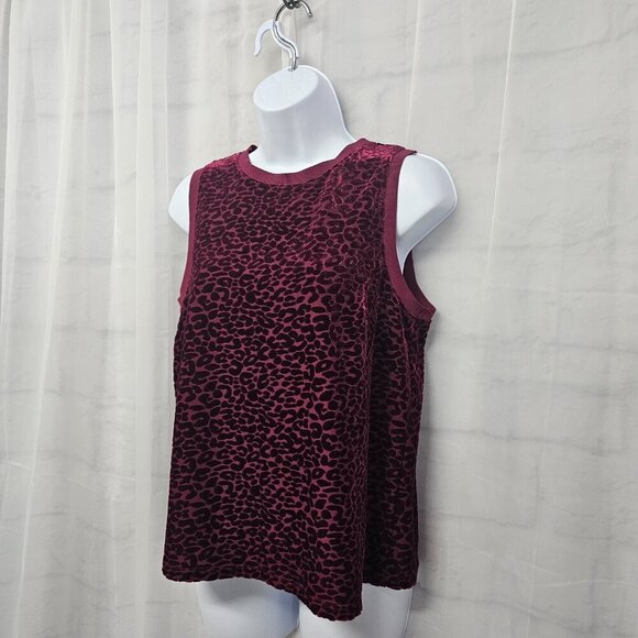 Apt. 9 Burgundy Flocked Leopard Print Tank Goth Punk Velour Streetwear Club M - Picture 5 of 12
